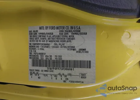 2003 Ford Mustang 10Th Anniversary Package/Cobra из США, поврежденный, VIN 1FAFP49Y73F306061